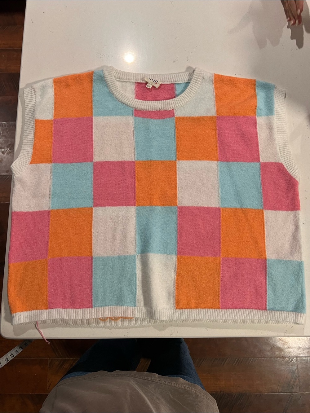 BiBi Pastel Checkerboard Knit Vest in Pink, Orange, Blue, White